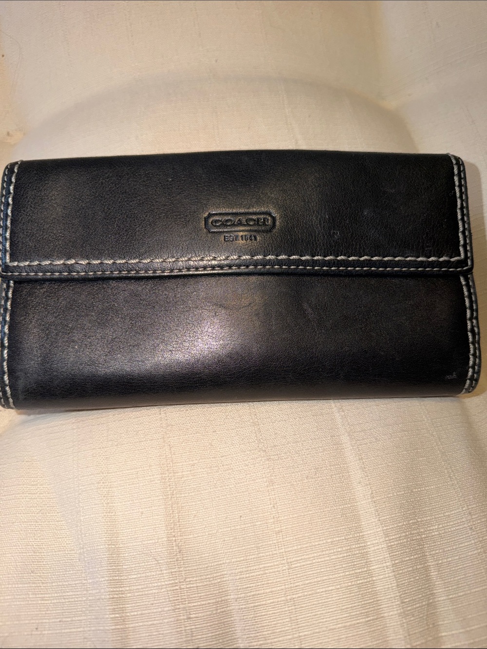 Vintage Coach Hampton Black Leather Silver Turnlock Wallet Y2K Trifold